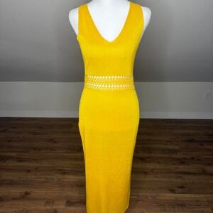 H&M NWT Yellow Knit Midi Dress XS Sunshine Sleeveless Bodycon Vacation Core